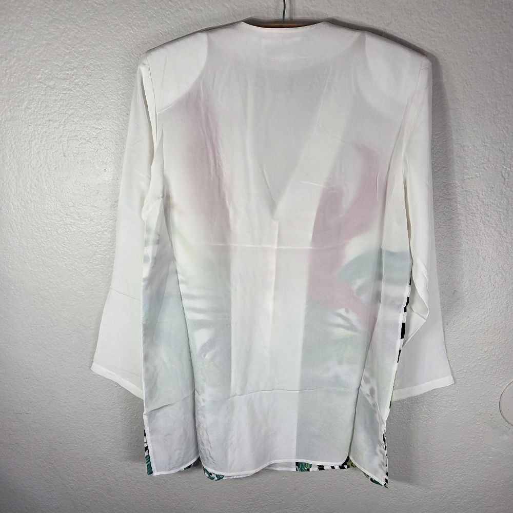 Diane Gilman Silk Beaded Vintage Size M ButtonUp Floral Tunic Blouse White Red - Picture 2 of 16